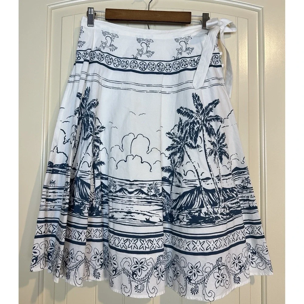 Roxy A-line Midi Skirt Cotton Tropical Print Boho Beach Resort Spring Sz 0